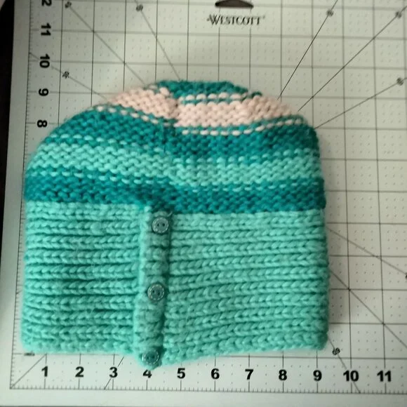 Orage Beanie Hat Aqua Teal White Button Detail Knit Girls M Medium 2014 - Picture 4 of 5